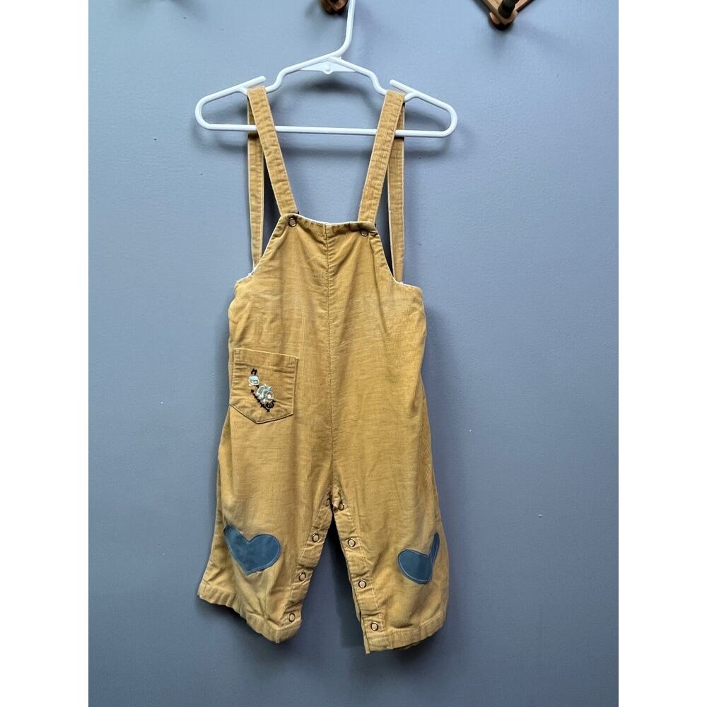 Vintage HEALTHTEX tan corduroy overalls heart patches 6‎ months